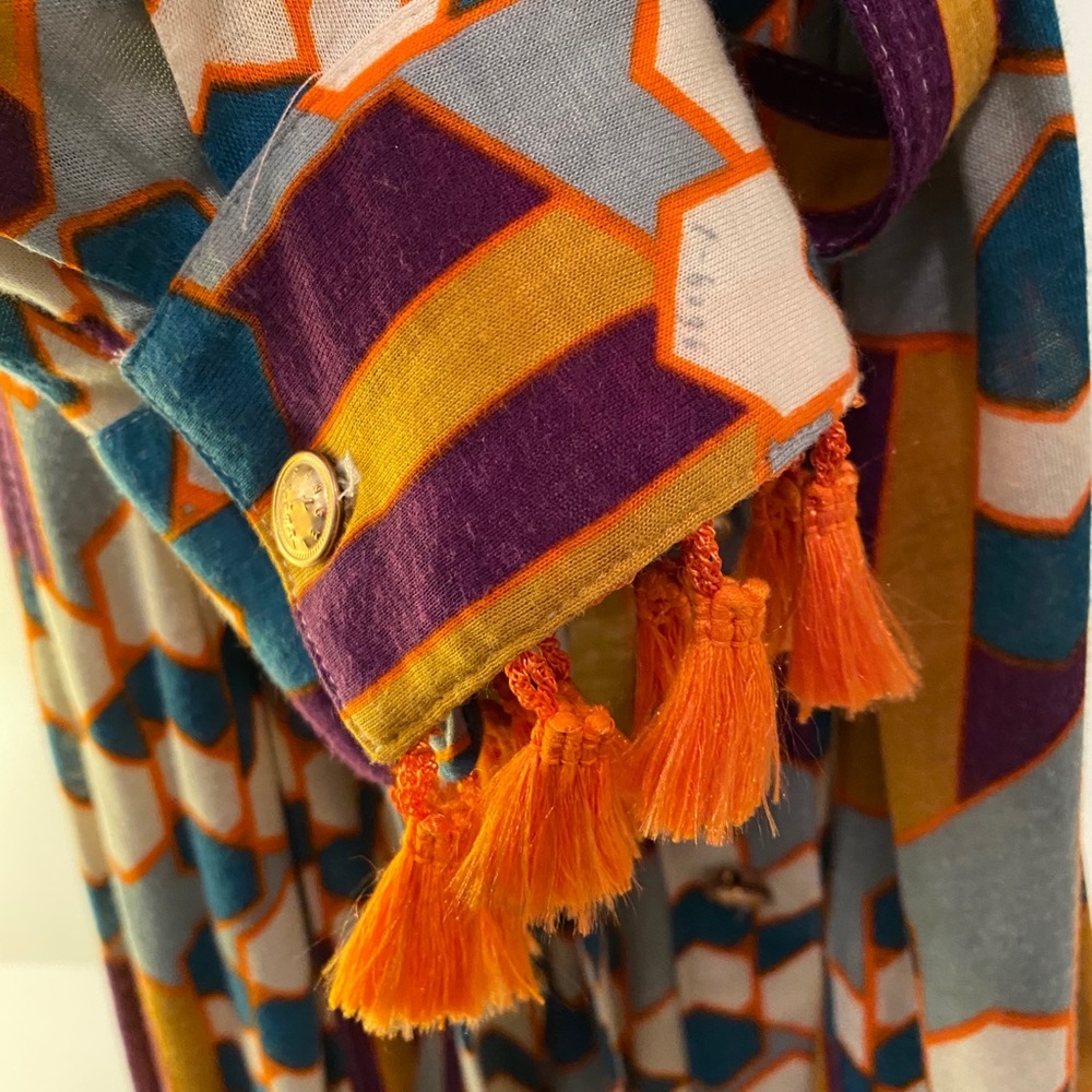 TBags Geometric Shirt Dress with Tassels